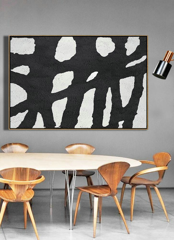 Acrylic Painting On Canvas,Oversized Horizontal Minimal Art On Canvas, Black And White Minimalist Painting - Abstract Oil Painting